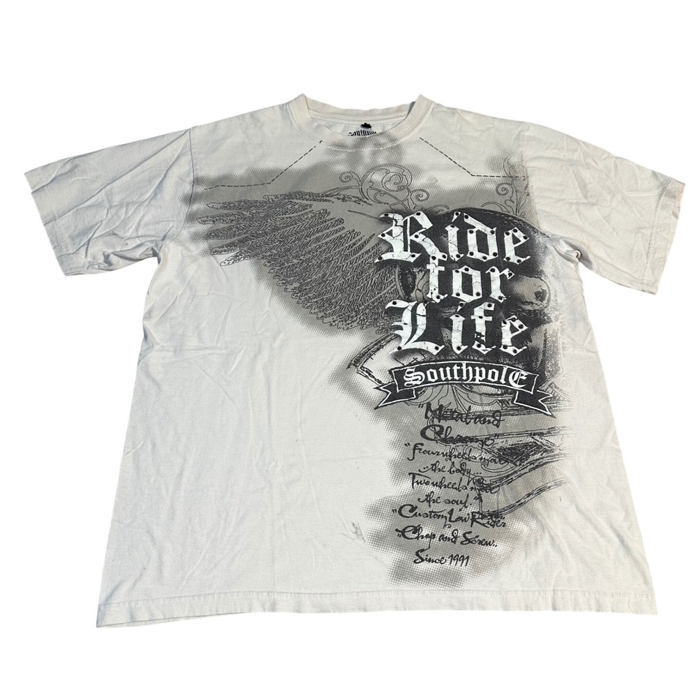 Southpole Mens Graphic T Shirt Ride for Life Skull Wings Tattoo Style Large